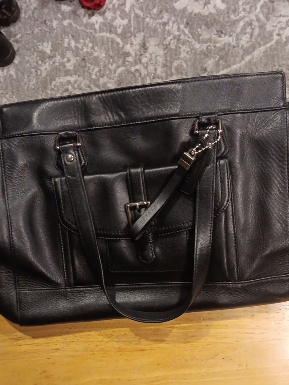 Authentic COACH Black Leather Charlie Tote Satchel Handbag – Excellent Condition